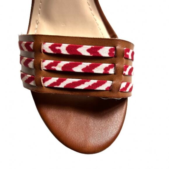 GUC Bamboo Brown with Red and White Ribbon Platform Wedge Sandals. Size 6.5 - Picture 3 of 13